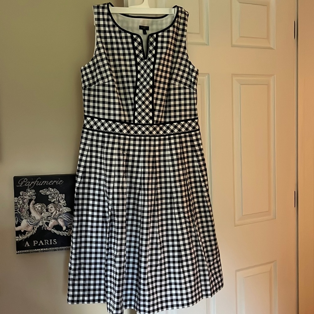 Talbots Black and White Gingham Fit-and-Flare Dress - Picture 3 of 9